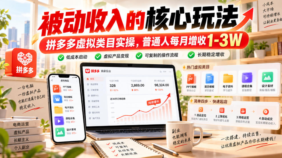 被动收入的核心玩法，拼多多虚拟类目实操，普通人每月增收1-3W【揭秘】-我爱发帖