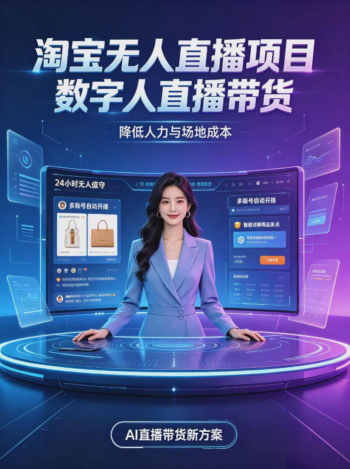 淘宝AI无人直播带货，24小时自动开播低门槛副业，无需真人长时间出镜，持续引流出单【揭秘】-我爱发帖