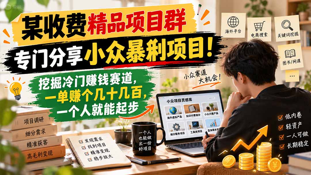 某收费精品项目群，专门分享小众暴俐项目！挖掘冷门赚钱赛道，一单赚个几十几百，一个人就能起步