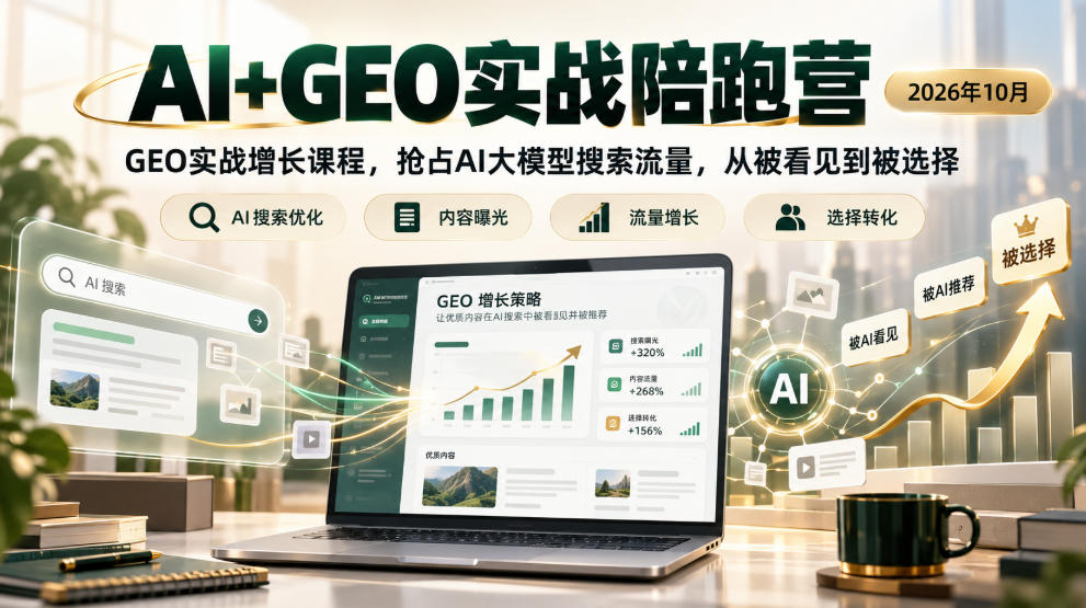 AI+GEO实战陪跑营2026年10月，GEO实战增长课程，抢占AI大模型搜索流量，从被看见到被选择-我爱发帖