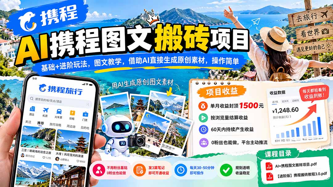AI携程图文搬砖项目，基础+进阶玩法，图文教学，借助AI直接生成原创素材，操作简单-我爱发帖