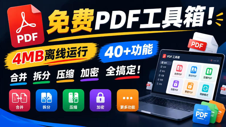免费PDF工具箱!4MB离线运行,40+功能,合并拆分压缩加密全搞定!汇通分享-分享轻创项目-网络创业-项目实操-兼职-网赚-副业-抖音-快手-小红书-闲鱼-视频号-直播-短视频-中视频-带货-短剧-游戏搬砖-引流等教程课程分享汇通分享
