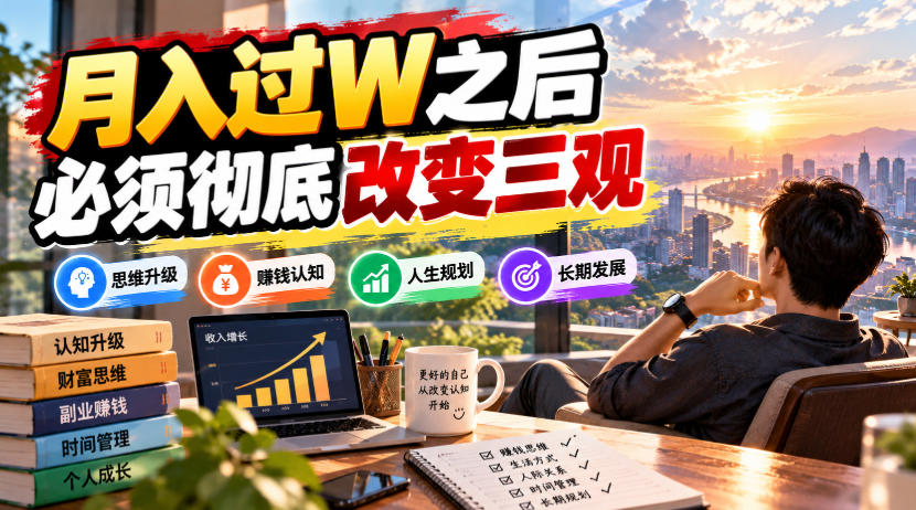 某公众号付费文章：月入过W之后，必须彻底改变三观汇通分享-分享轻创项目-网络创业-项目实操-兼职-网赚-副业-抖音-快手-小红书-闲鱼-视频号-直播-短视频-中视频-带货-短剧-游戏搬砖-引流等教程课程分享汇通分享