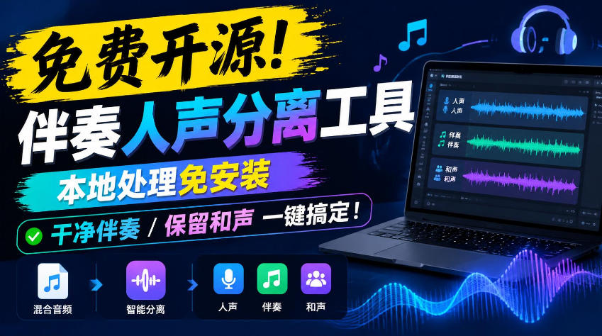 免费开源!伴奏人声分离工具,本地处理免安装,干净伴奏,保留和声一键搞定!汇通分享-分享轻创项目-网络创业-项目实操-兼职-网赚-副业-抖音-快手-小红书-闲鱼-视频号-直播-短视频-中视频-带货-短剧-游戏搬砖-引流等教程课程分享汇通分享