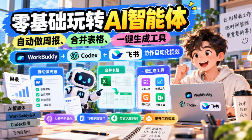 【无水印】零基础玩转AI智能体，自动做周报、合并表格、一键生成工具，WorkBuddy+Codex + 飞书协作自动化提效｜焦圣希 18818568866