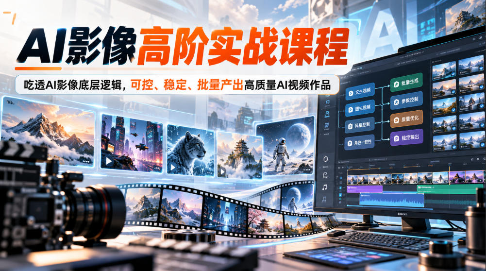 AI影像高阶实战课程，吃透AI影像底层逻辑，可控、稳定、批量产出高质量AI视频作品汇通分享-分享轻创项目-网络创业-项目实操-兼职-网赚-副业-抖音-快手-小红书-闲鱼-视频号-直播-短视频-中视频-带货-短剧-游戏搬砖-引流等教程课程分享汇通分享