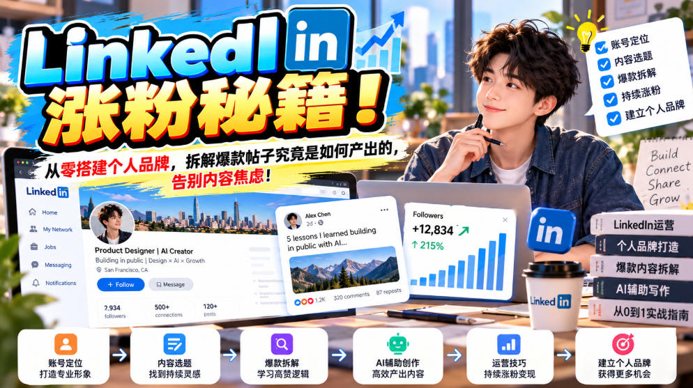 LinkedIn涨粉秘籍!从零搭建个人品牌,拆解爆款帖子究竟是如何产出的,告别内容焦虑!【原创双语字幕】汇通分享-分享轻创项目-网络创业-项目实操-兼职-网赚-副业-抖音-快手-小红书-闲鱼-视频号-直播-短视频-中视频-带货-短剧-游戏搬砖-引流等教程课程分享汇通分享